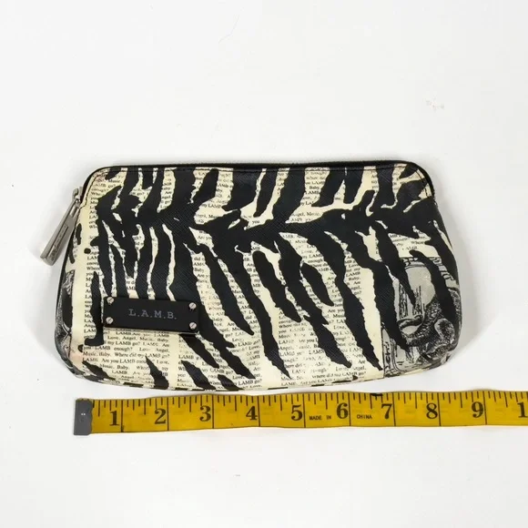 L.A.M.B. Gwen Stefani Black & White Zebra Newspaper Print Top Zip Cosmetic Bag - Picture 6 of 7